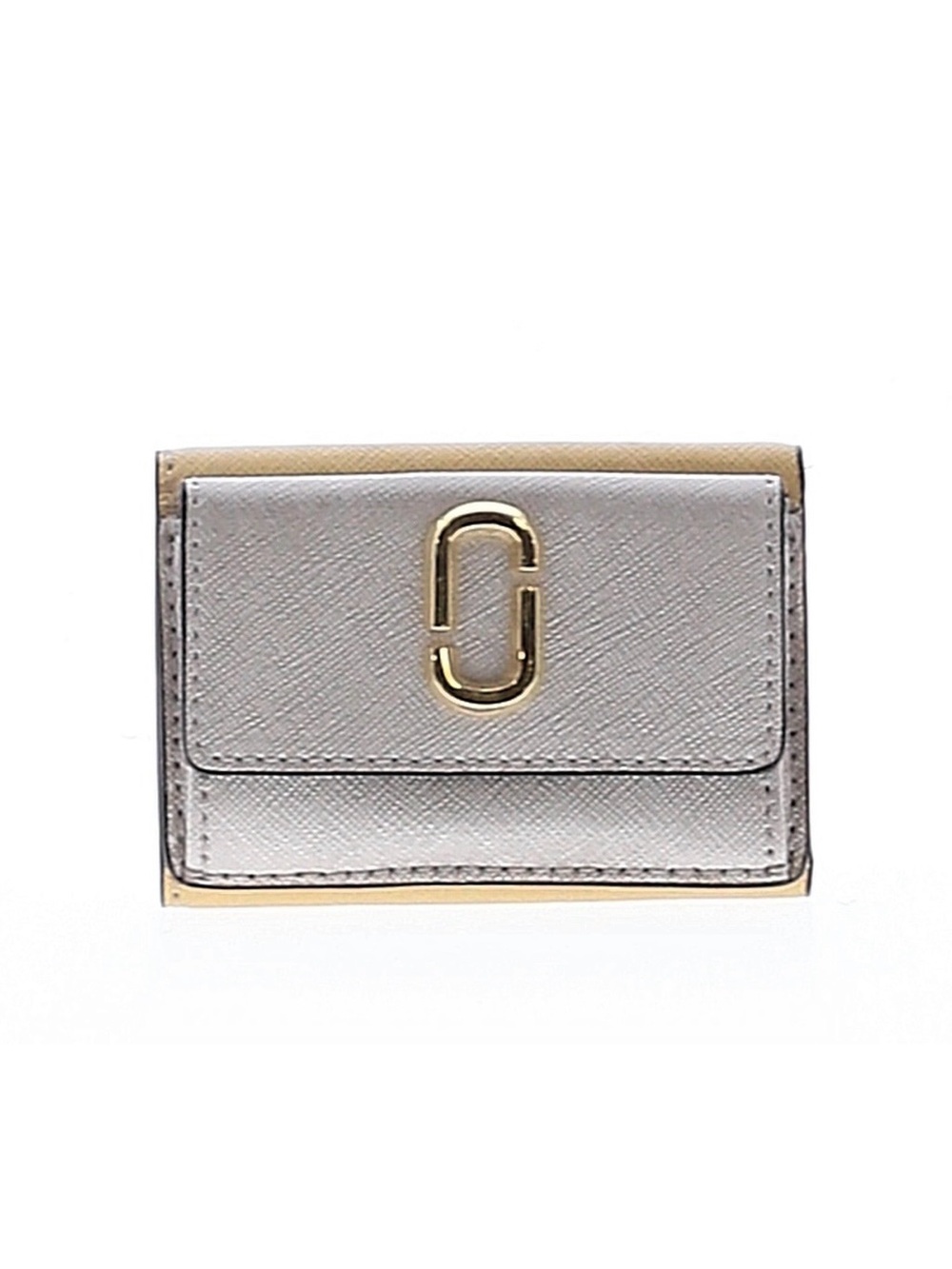 Marc Jacobs Small Trifold Wallet in Light Gray & Beige with Gold Hardware